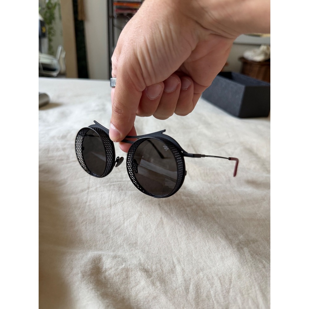 Vysen The Onix Sunglasses Matte Black Steampunk Mesh Round Italian Eyewear Mens